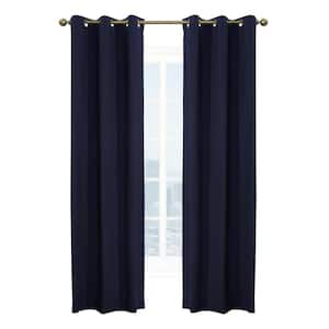 Weathermate Grommet Navy Cotton Smooth 80 in. W x 84 in. L Grommet Indoor Room Darkening Curtain (Double Panels)