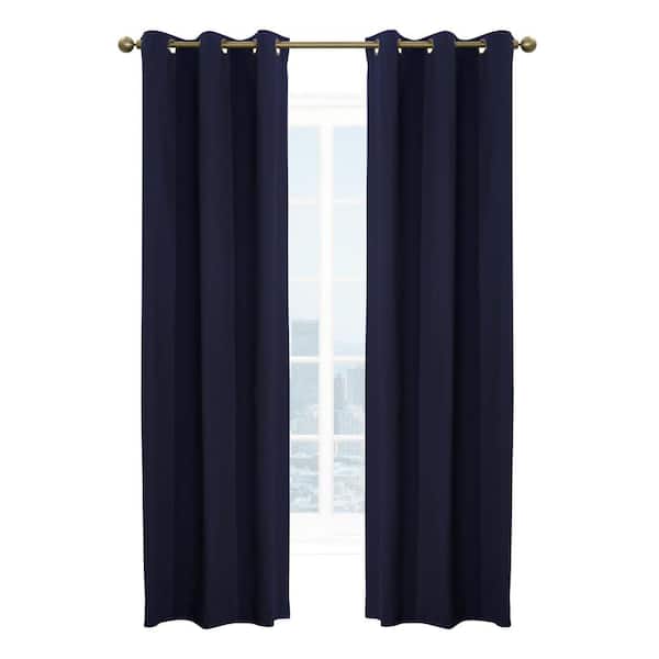 THERMALOGIC Weathermate Grommet Navy Cotton Smooth 80 in. W x 84 in. L Grommet Indoor Room Darkening Curtain (Double Panels)