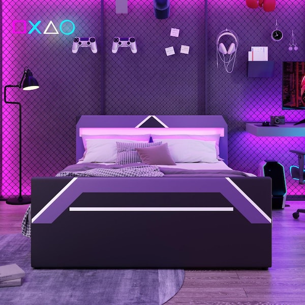 Harper & Bright Designs Cyberpunk Black and Purple Wood and Metal