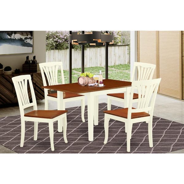 East West Furniture 5-Piece Buttermilk and Cherry Solid Wood Top-Dining Room Set-Seats 4