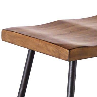 Rustic Saddle Style Brown Wood and Metal Counter Stool, 25" Height