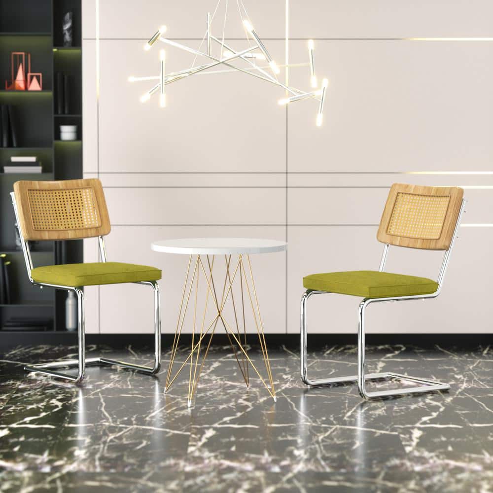 2-Piece Sliver Steel Outdoor Dining Chair with Green Cushions, High-Density