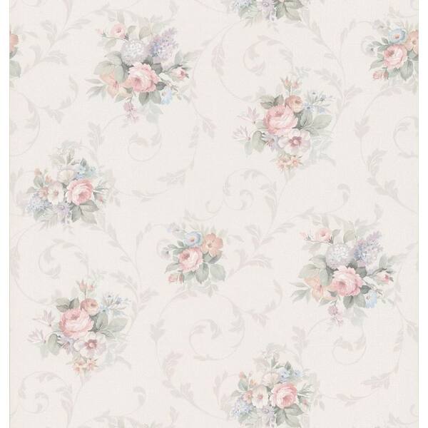 Brewster Kitchen Bath Bed Resource III Off-White Floral Scroll Wallpaper Sample