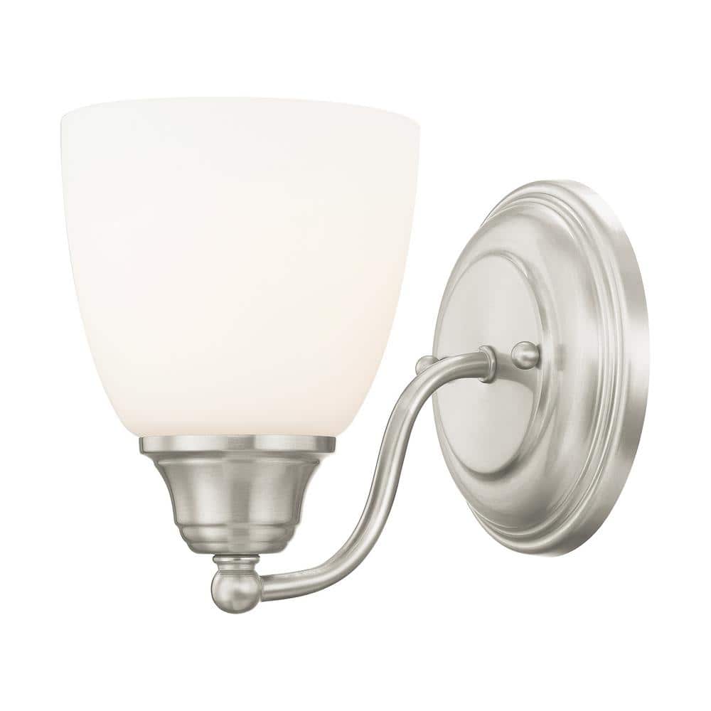 Curvaceous Nickel 7'' Dimmable Wall Sconce with Satin Opal Shade