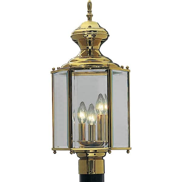 Progress Lighting BrassGUARD Lantern Collection 3-Light Polished Brass Clear Beveled Glass Traditional Outdoor Post Lantern Light