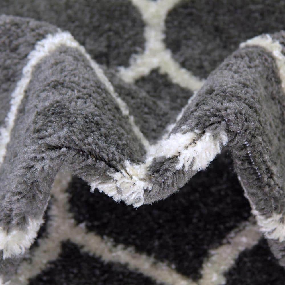 Modern Dark Gray and Ivory Synthetic Trellis Runner Rug
