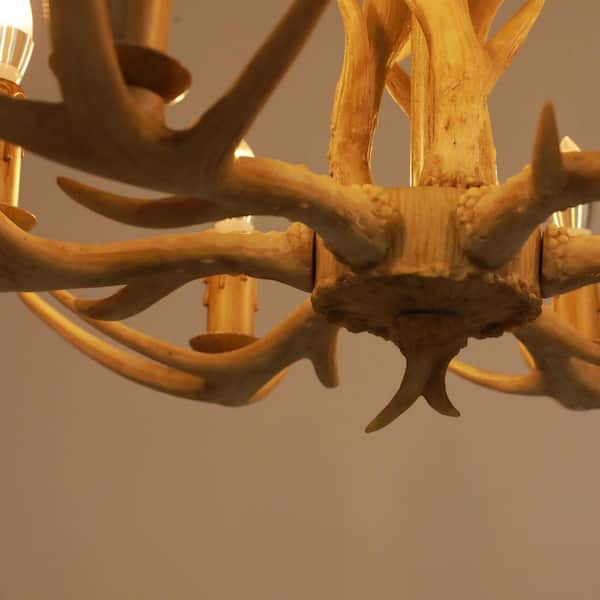 OUKANING 30 in. 6-Light Brown Retro Resin Antler Candelabra