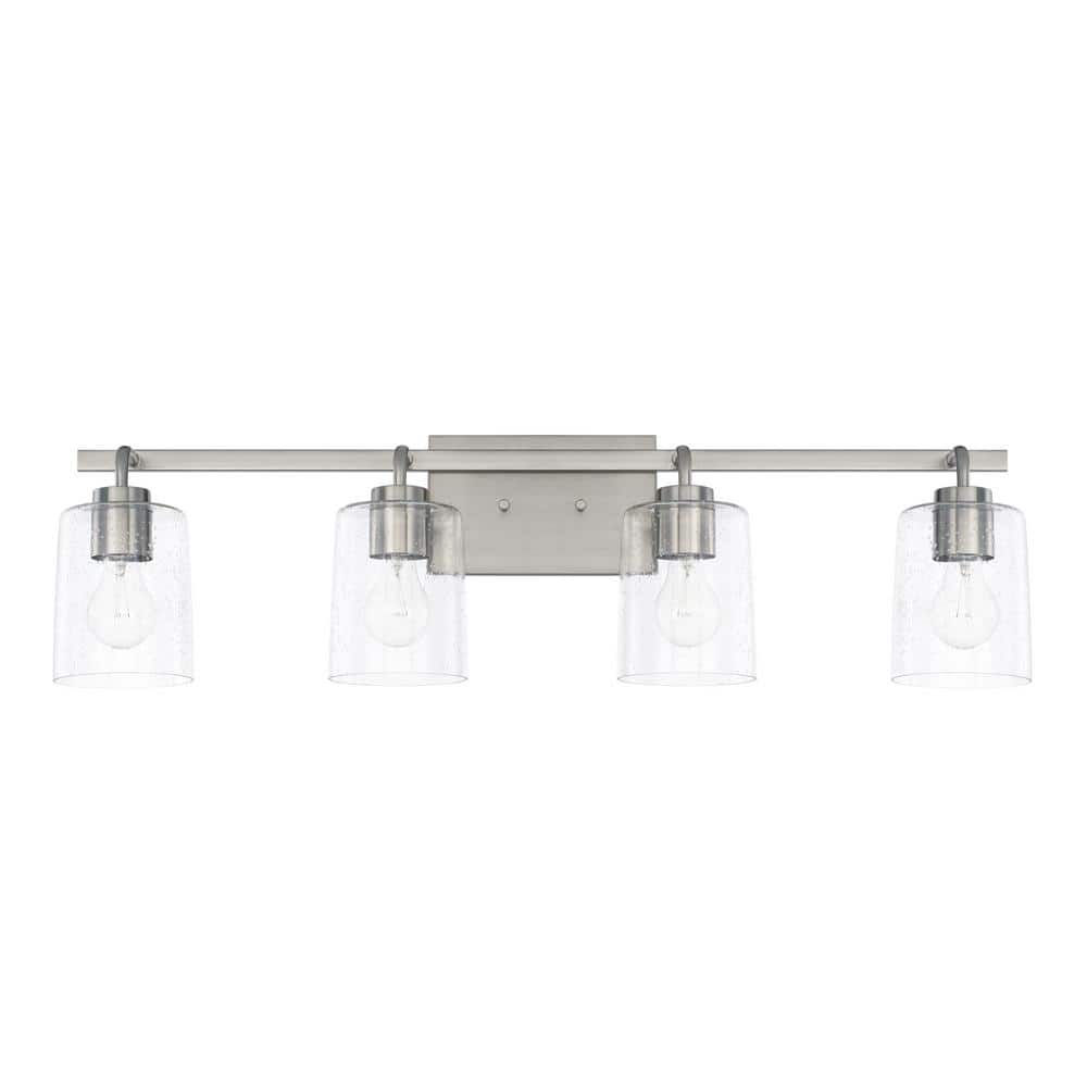 Brushed Nickel 4-Light Vanity with Clear Seeded Glass Shades