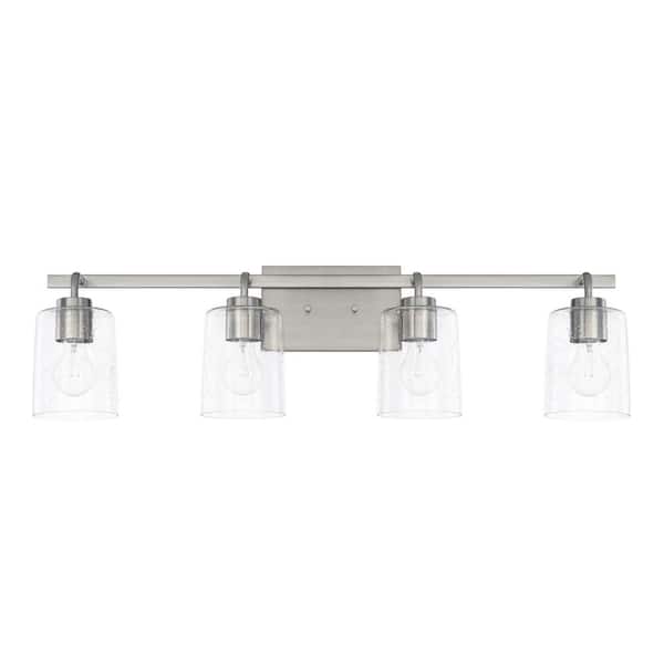 HOMEPLACE LIGHTING 33.5 in. W x 9 in. H x 6 in. E 4-Light Clear Seeded Glass Vanity in Brushed Nickel