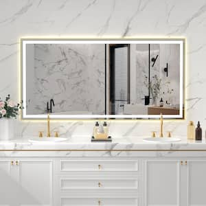 72 in. W. x 36 in. H Rectangular Framed LED Anti-Fog Wall Bathroom Vanity Mirror, Backlit, and Front Light