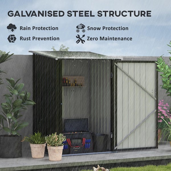 AFAIF - 3.1 ft. W x 3.2 ft. D Outdoor Storage Cabinet Tool Shed, Galvanized Metal Utility Garden Tool House, Lockable Door