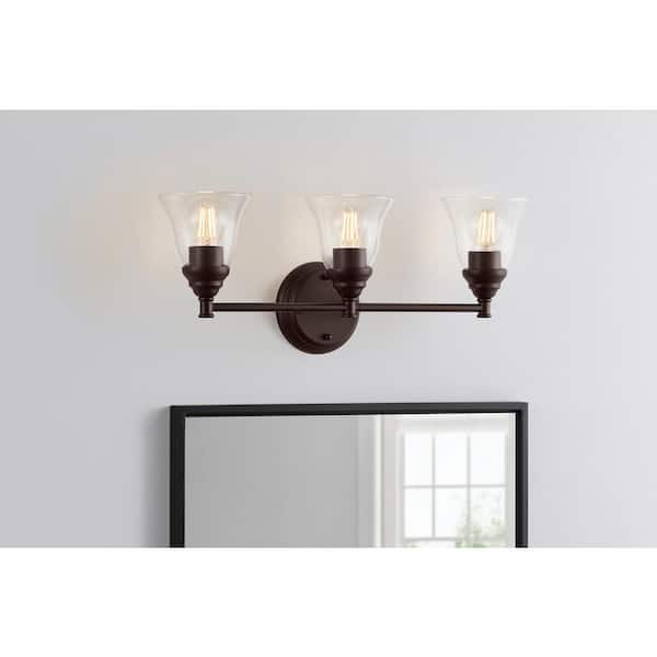 Hampton Bay Marsden 23.5 in. 3-Light Oil Rubbed Bronze Transitional Vanity Light with Clear Glass Shades