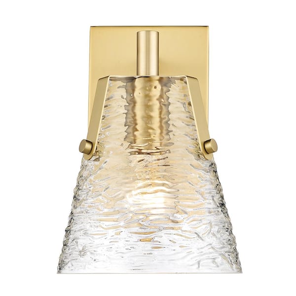 Unbranded Analia 6.5 in. 1 Light Modern Gold Wall Sconce Light with Clear Ribbed Glass Shade with No Bulbs Included
