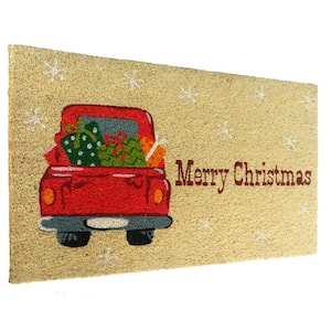 18 in. W x 30 in. L Merry Christmas Truck with Gifts Coir Door Mat