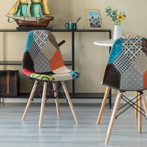 FABULAXE Modern Fabric Patchwork Parsons Chair with Wooden Legs