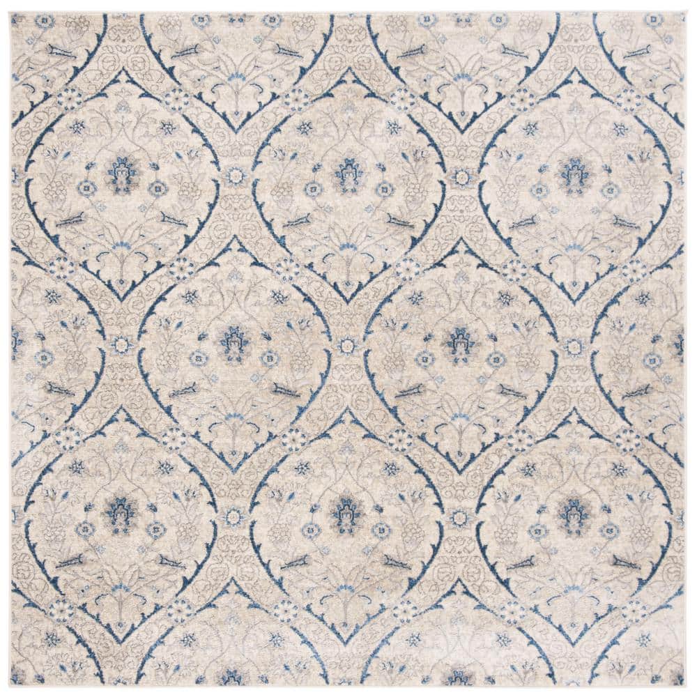 Brentwood Light Gray/Blue 7 ft. x 7 ft. Square Geometric Medallion Floral Area Rug price history on PriceWatchPro