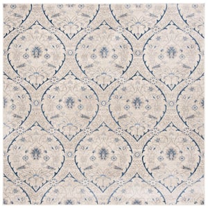 Brentwood Light Gray/Blue 7 ft. x 7 ft. Square Geometric Medallion Floral Area Rug