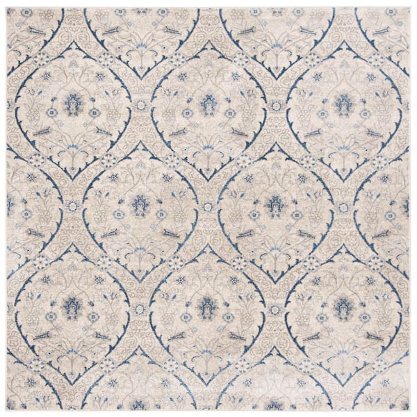 Brentwood Light Gray/Blue 7 ft. x 7 ft. Square Geometric Medallion Floral Area Rug