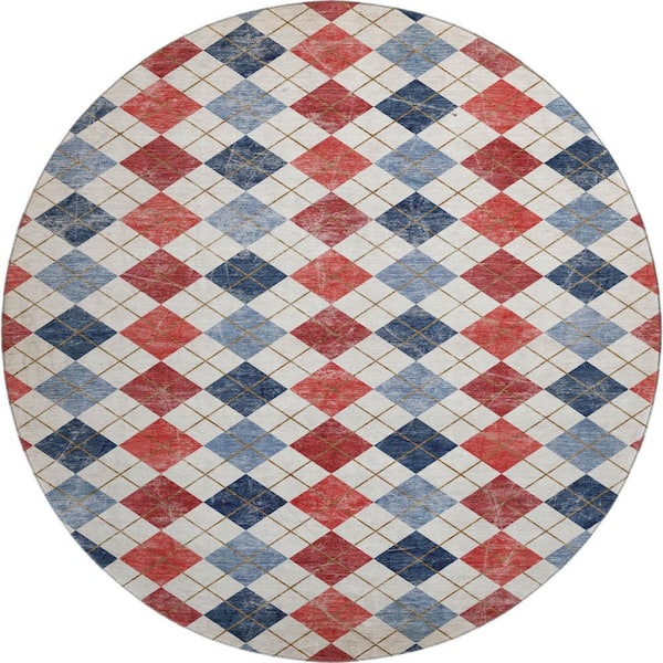 Mayfield Premium Machine Washable Abstract AMF2237 Red 8 ft. x 8 ft. Round Rug