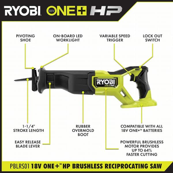RYOBI - ONE+ 18V HP Brushless Reciprocating Saw Kit with (1) 2.0 Ah and (2) 4.0 Ah HIGH PERFORMANCE Batteries, and Charger