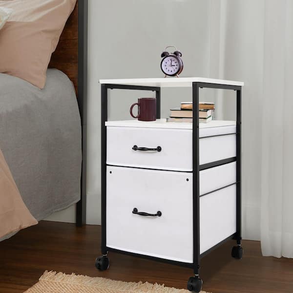HOMESTOCK Nightstand with 2-Drawer and Shelf, Side Table for Bedroom-White