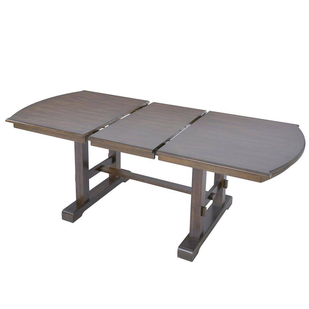 Wilbur Mid-Century Modern Extendable Brown MDF and Solid Wood Veneer Trestle Dining Table Seats 8 with Removable Leaf