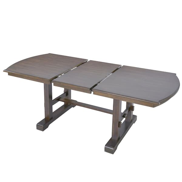 Wilbur Mid-Century Modern Extendable Brown MDF and Solid Wood Veneer Trestle Dining Table Seats 8 with Removable Leaf