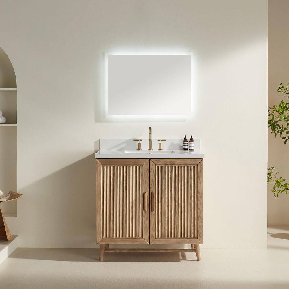 Modern Elegance 36 in. Single Sink Vanity Solid Oak Wood Bath Vanity with White Quartz Crystal Stone Top (Assembled) price history on PriceWatchPro
