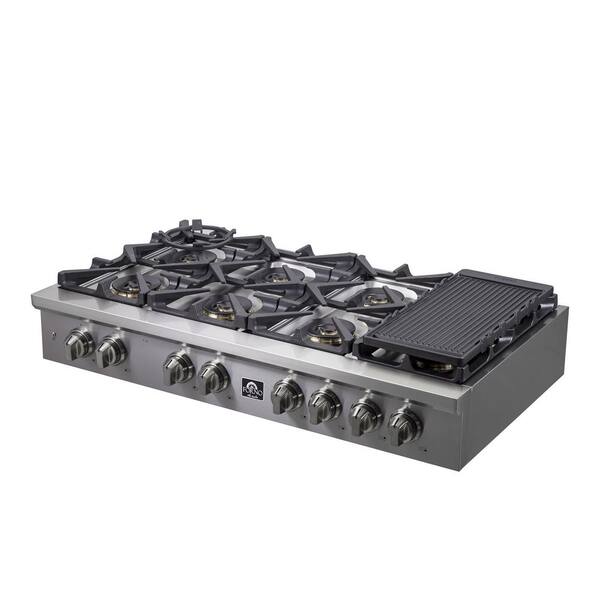 TTN0487 Five Star 48'' Natural Gas Pro Cooktop with 6 Open Burners and  Grill/Griddle - Natural Gas - Stainless Steel