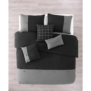 Tillman Black/Grey King Enzyme Wash Polyester Comforter Set (6-Piece)