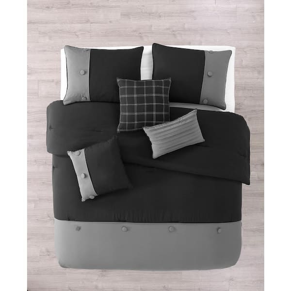 Unbranded Tillman Black/Grey King Enzyme Wash Polyester Comforter Set (6-Piece)