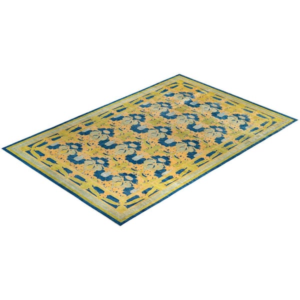 Arts and Crafts Handmade Blue 12 ft. 1 in. x 17 ft. 4 in. Indoor Area Rug