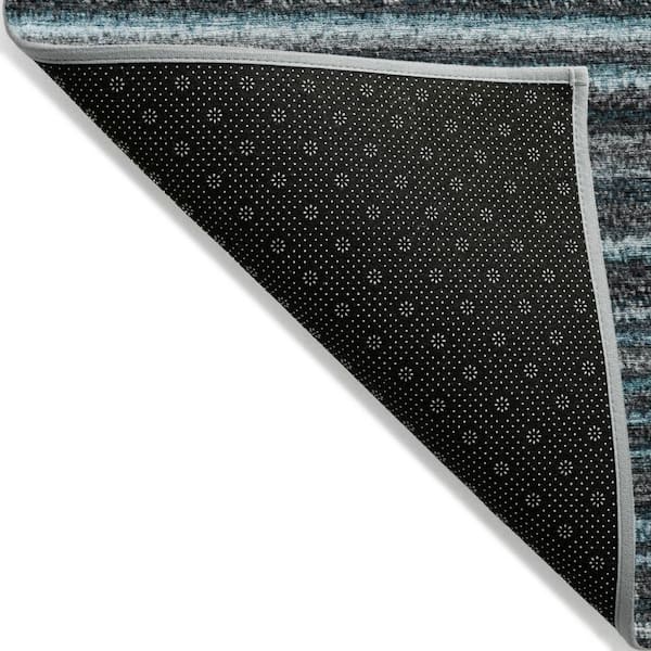 Teal Blue, Sky Blue, Gray 10 ft. x 14 ft. Woven Striped Polyester Rectangle Indoor / Outdoor Area Rug