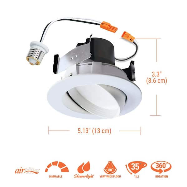 RA 4 in. White Integrated LED Recessed Ceiling Light Fixture Adjustable Gimbal Retrofit Trim, 90 CRI, 3000K Soft White