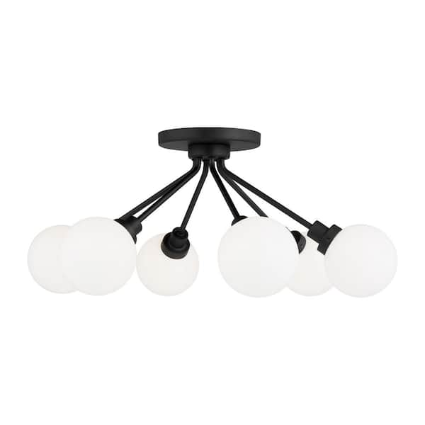 Generation Lighting Donovan 24 in. 6-Light Contemporary Dimmable Midnight Black Semi-Flush Mount Ceiling Light with Glass Shades