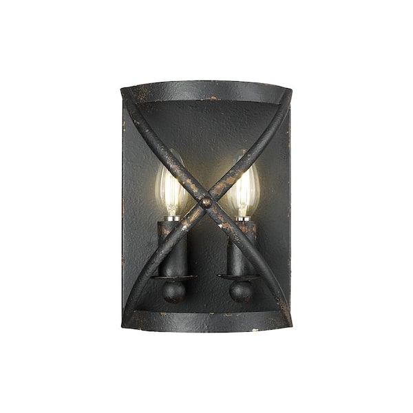 Alcott 2 Light Antique Black Iron Wall Sconce with No Shade