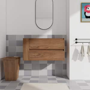 35.19 in. W. x 17.94 in. D x 18.88 in. H Wall Mounted Plywood Bath Vanity Cabinet without Top in Brown Oak