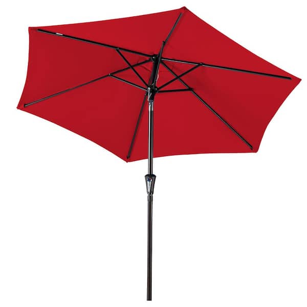 JEAREY 7.5 ft. Steel Market With Push botton tilt And Crank Lift (6-Rips) in Red