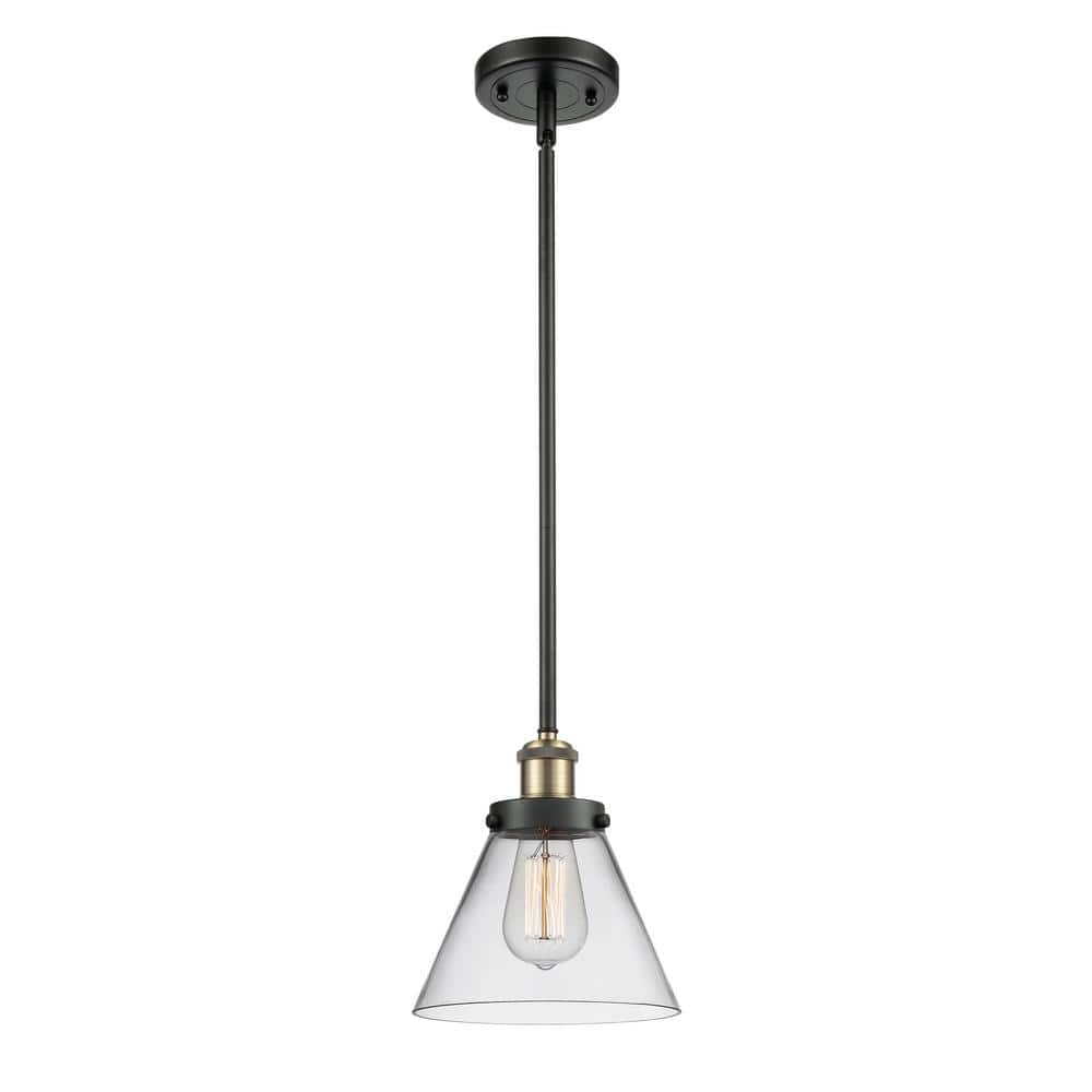 Cone 60-Watt 1 Light Black Antique Brass Shaded Mini Pendant Light with Clear Glass Shade -  Innovations, 916-1S-BAB-G42