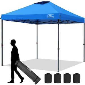 10 ft. x 10 ft. Pop up Canopy Tent 3 Adjustable Height with Wheeled Carrying Bag 4 Ropes and 4 Stakes Dark Blue KK G8 NB The Home Depot