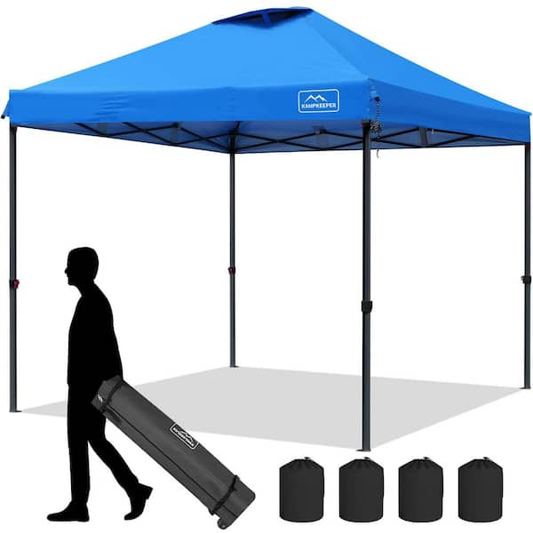 Unbranded 10 ft. x 10 ft. Pop up Canopy Tent 3 Adjustable Height with Wheeled Carrying Bag 4 Ropes and 4 Stakes Blue KK G8 LB