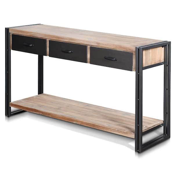 StyleCraft Calvin 55 in. Brown/Black Standard Rectangle Wood Console Table with Drawers