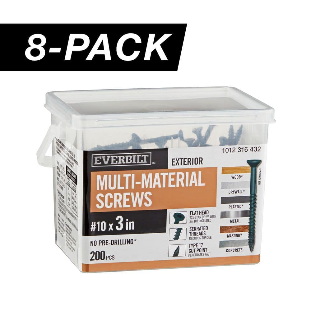 8-Pack #10 x 3 in. Black 6-Lobe Star Drive Exterior Flat Head Multi-Material Screw (24 lbs. / 1,600-Piece) price history on PriceWatchPro