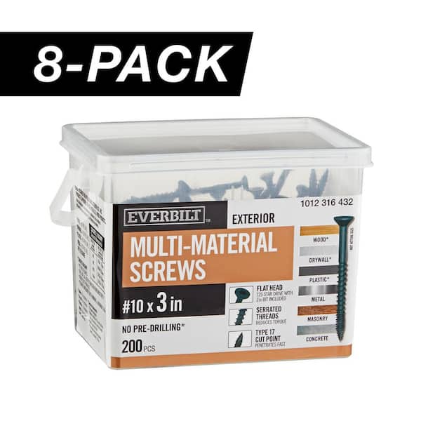 8-Pack #10 x 3 in. Black 6-Lobe Star Drive Exterior Flat Head Multi-Material Screw (24 lbs. / 1,600-Piece)