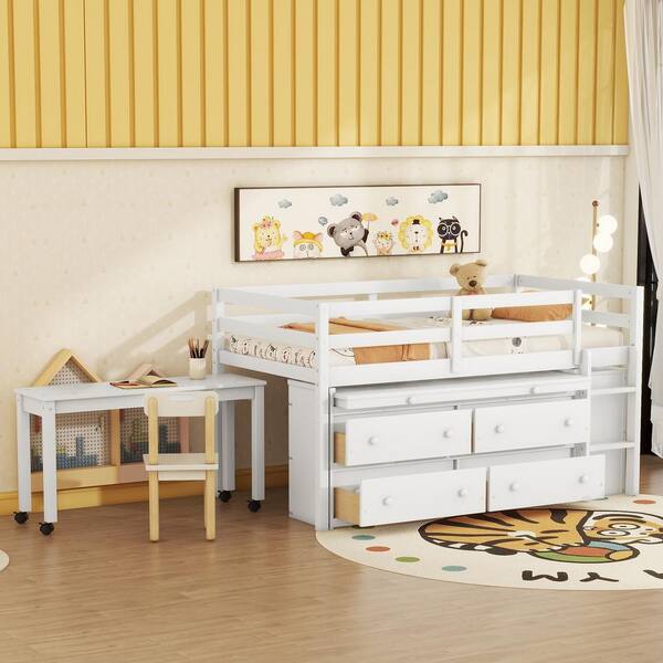 Harper & Bright Designs White Twin Size Wood Low Loft Bed with ...