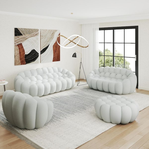 Modern 4-Piece Gray Mesh Fabric Lazy Floor Bean Bag Living Room Set Curved Bubble Couch Curved Sofa Set