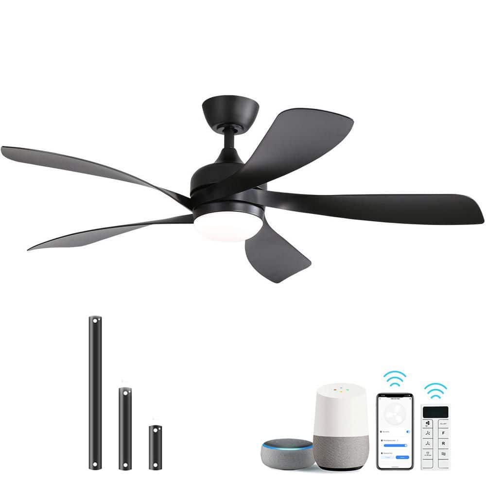 52 in. Indoor/Outdoor Smart Black Downrod Ceiling Fan with Led Lights and 6-Speed DC Remote APP Control price history on PriceWatchPro