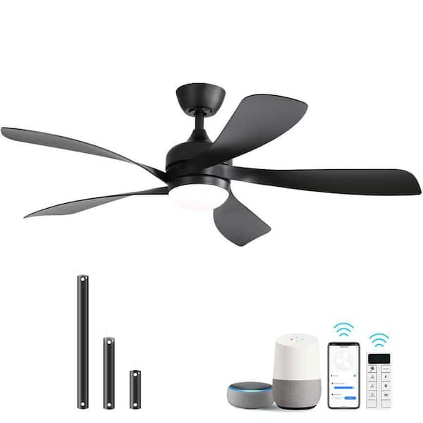 Sofucor 52 in. Indoor/Outdoor Smart Black Downrod Ceiling Fan with Led Lights and 6-Speed DC Remote APP Control
