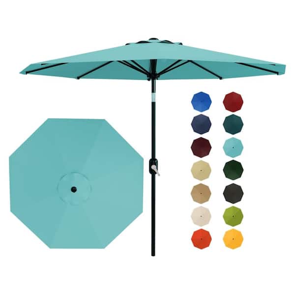 9 ft Round Polyester Market Patio Umbrella with Crank Lift Push Button Tilt 8 Steel Ribs 10 Pack
