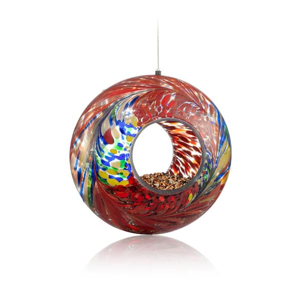BACKYARD EXPRESSIONS PATIO · HOME · GARDEN Red Hanging Glass Feeder Circle for Small to Medium Birds - 1 lb. Capacity (1-Pack)